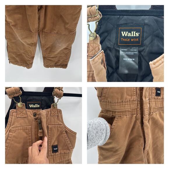 Walls Kidz Grow System Bib Overalls Youth size M Insulated Brown Canvas Hunting - Picture 5 of 6